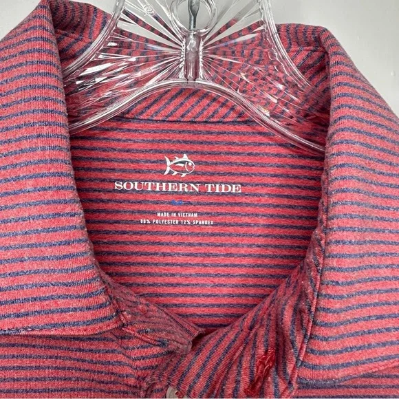 Southern Tide Dark Pink and Blue Striped Polo Shirt medium - Picture 2 of 9